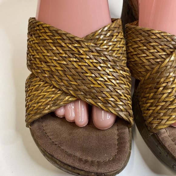 Bongo Womens Platform Sandals Daring SZ 7.5 Wedge Heel Tan Brown Basketweave - Picture 3 of 11